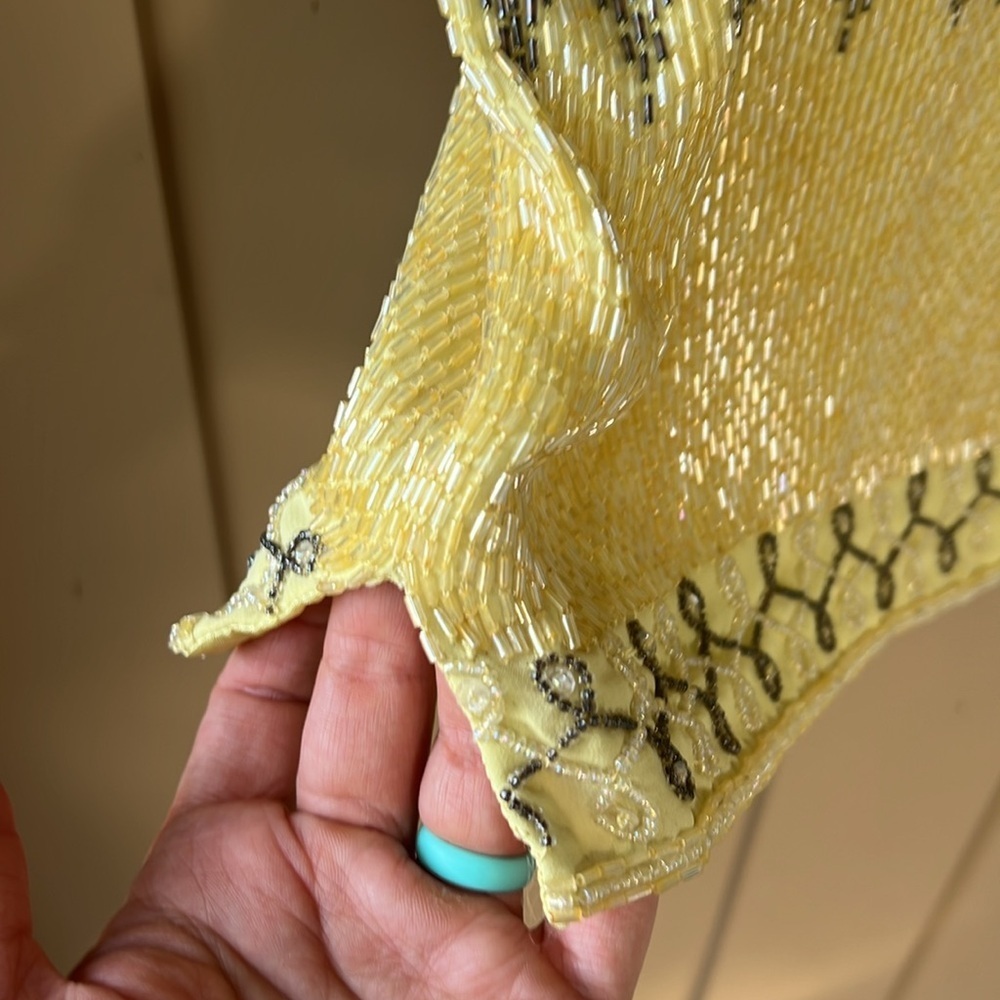 Beautiful Vintage Serenade Fully Beaded Tank Blouse Yellow & Silver sz 14 - Picture 4 of 11